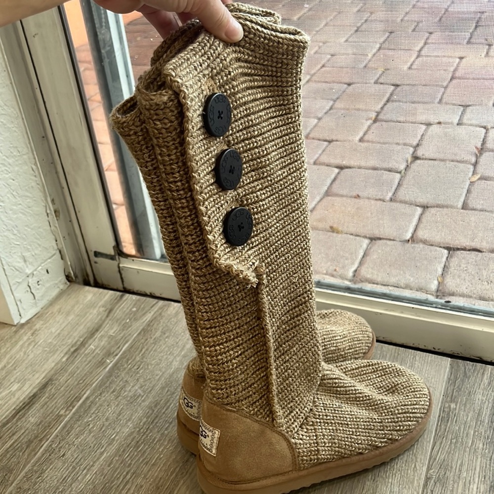 UGG Tan Classic Cardy Button Detailed Knit Boots
